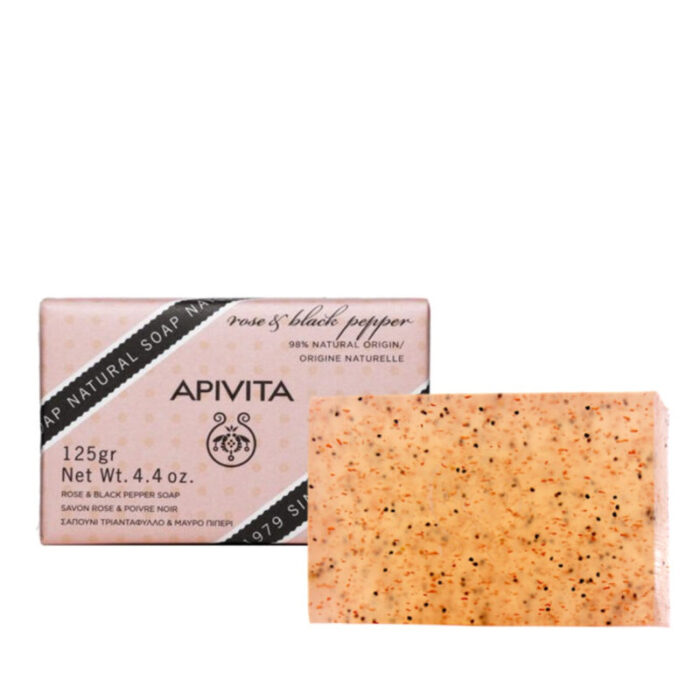 apivita natural soap with rose black pepper 125g